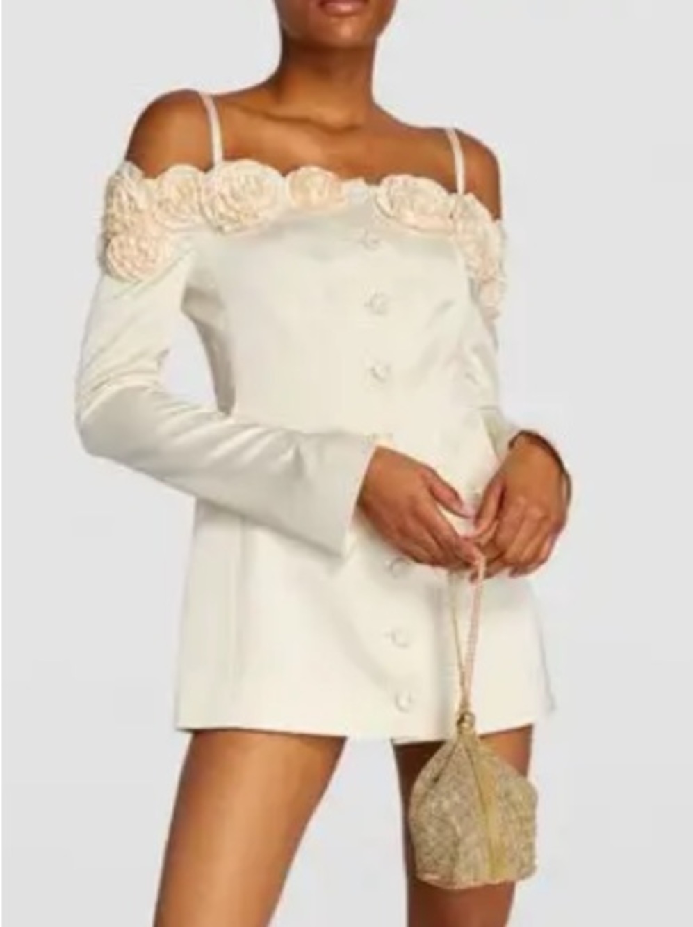 Anna October Micaela blazer dress Cream Off-Shoulder Flower-Trim Mini FWRD XS